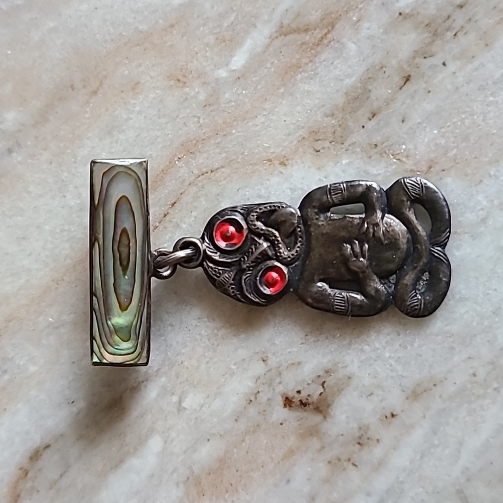 Vintage Sterling Maori Hei Tiki Brooch
